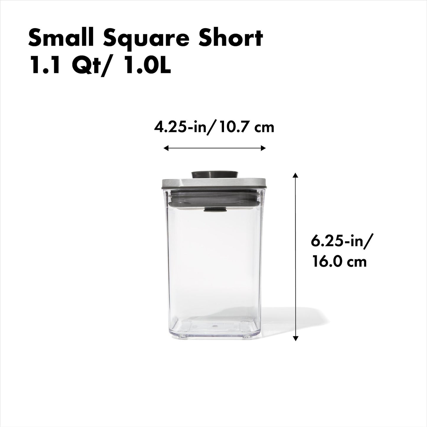 กล่องสูญญากาศใส่อาหาร  สี่เหลี่ยมจัตุรัส ขนาดเล็ก 1 ลิตร ฝาสแตนเลสสตีล l OXO STL POP Container, Small Square Short 1 L